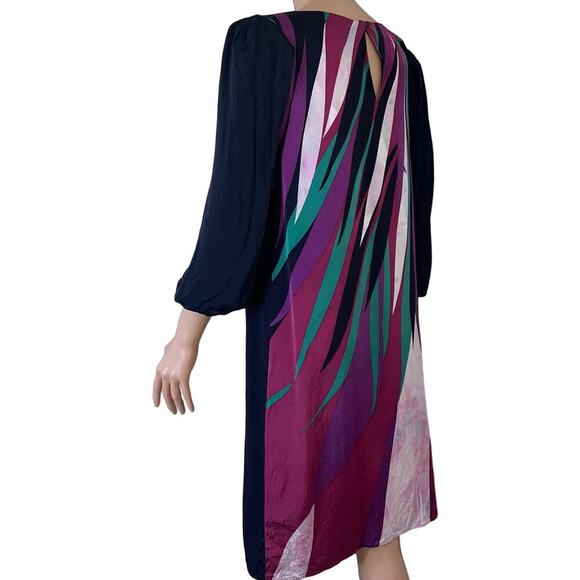 Elie Tahari dress Silk Blend Black Multicolor Sheath 3/4 Split Sleeve SZ LG - Picture 5 of 11